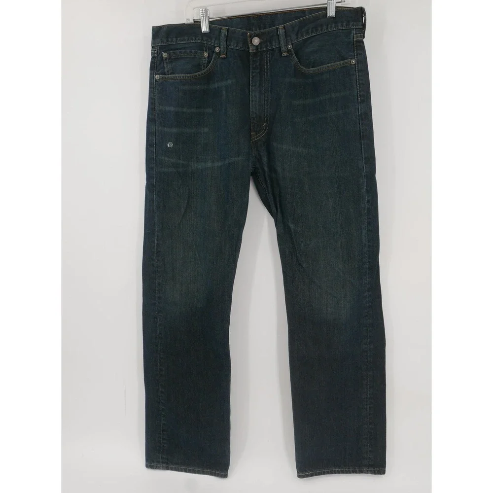 Levis 505 Jeans Blue Dark Wash Straight Leg Denim Regular Fit Men's 36x32
